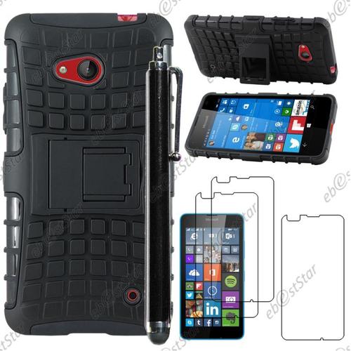 Ebeststar ® Pour Microsoft Lumia 550 - Coque Armor Combo Outdoor Béquille + Stylet + 3 Film Écran, Couleur Noir [Dimensions Precises De Votre Appareil : 136.1 X 67.8 X 9.9 Mm, Écran 4.7'']