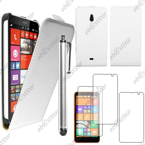 Ebeststar ® Pour Nokia Lumia 1320 - Housse Coque Etui En Pu Cuir À Rabat Ultra Fine (Slim Case) + Stylet + 3 Film Écran, Couleur Blanc [Dimensions Precises De Votre Appareil : 164.2 X 85.9 X 9.8 Mm, Écran 6'']