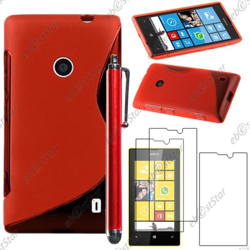 Ebeststar ® Pour Nokia Lumia 520 - Housse Etui Coque Silicone Gel Motif S-Line Protection Souple + Stylet + 3 Film Écran, Couleur Rouge [Dimensions Precises De Votre Appareil : 119.9 X 64 X 9.9 Mm, Écran 4'']