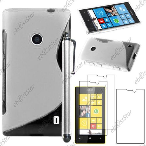 Ebeststar ® Pour Nokia Lumia 520 - Housse Etui Coque Silicone Gel Motif S-Line Protection Souple + Stylet + 3 Film Écran, Couleur Transparent [Dimensions Precises De Votre Appareil : 119.9 X 64 X 9.9 Mm, Écran 4'']