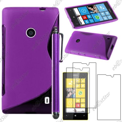 Ebeststar ® Pour Nokia Lumia 520 - Housse Etui Coque Silicone Gel Motif S-Line Protection Souple + Stylet + 3 Film Écran, Couleur Violet [Dimensions Precises De Votre Appareil : 119.9 X 64 X 9.9 Mm, Écran 4'']