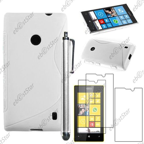 Ebeststar ® Pour Nokia Lumia 520 - Housse Etui Coque Silicone Gel Motif S-Line Protection Souple + Stylet + 3 Film Écran, Couleur Blanc [Dimensions Precises De Votre Appareil : 119.9 X 64 X 9.9 Mm, Écran 4'']