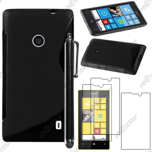 Ebeststar ® Pour Nokia Lumia 520 - Housse Etui Coque Silicone Gel Motif S-Line Protection Souple + Stylet + 3 Film Écran, Couleur Noir [Dimensions Precises De Votre Appareil : 119.9 X 64 X 9.9 Mm, Écran 4'']