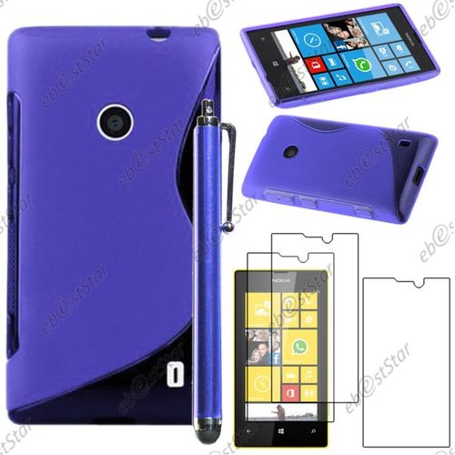Ebeststar ® Pour Nokia Lumia 520 - Housse Etui Coque Silicone Gel Motif S-Line Protection Souple + Stylet + 3 Film Écran, Couleur Bleu [Dimensions Precises De Votre Appareil : 119.9 X 64 X 9.9 Mm, Écran 4'']