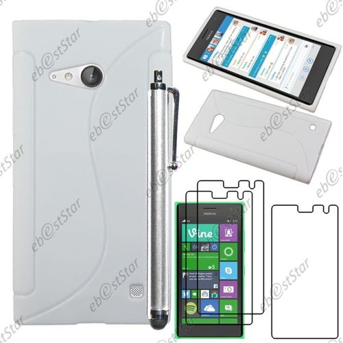 Ebeststar ® Pour Nokia Lumia 735 730 Dual - Housse Etui Coque Silicone Gel Motif S-Line Protection Souple + Stylet + 3 Film Écran, Couleur Blanc [Dimensions Precises De Votre Appareil : 134.7 X 68.5 X 8.9 Mm, Écran 4.7'']