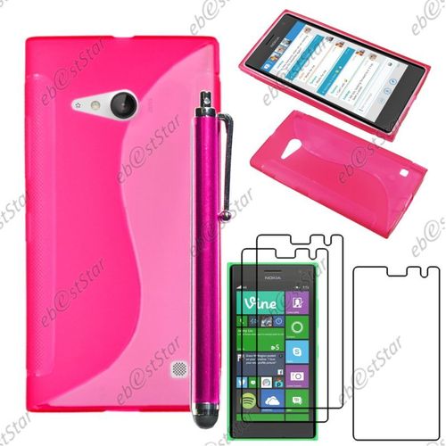 Ebeststar ® Pour Nokia Lumia 735 730 Dual - Housse Etui Coque Silicone Gel Motif S-Line Protection Souple + Stylet + 3 Film Écran, Couleur Rose [Dimensions Precises De Votre Appareil : 134.7 X 68.5 X 8.9 Mm, Écran 4.7'']