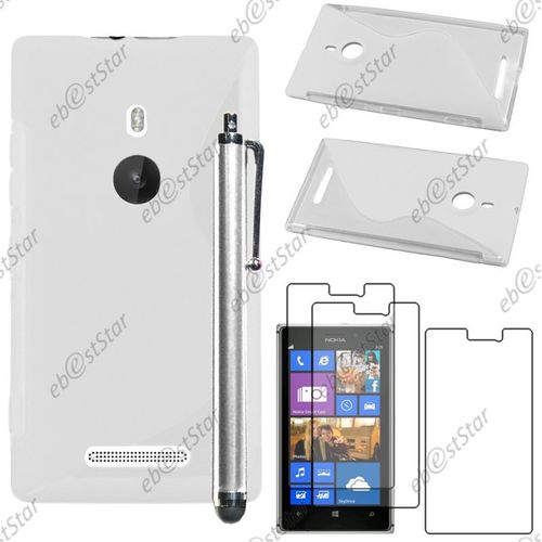Ebeststar ® Pour Nokia Lumia 925 - Housse Etui Coque Silicone Gel Motif S-Line Protection Souple + Stylet + 3 Film Écran, Couleur Transparent [Dimensions Precises De Votre Appareil : 129 X 70.6 X 8.5 Mm, Écran 4.5'']