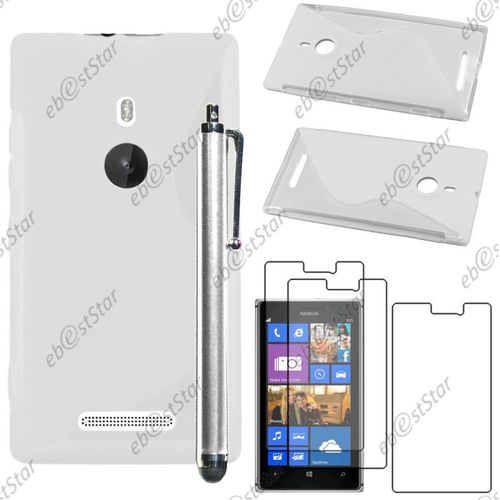 Ebeststar ® Pour Nokia Lumia 925 - Housse Etui Coque Silicone Gel Motif S-Line Protection Souple + Stylet + 3 Film Écran, Couleur Transparent [Dimensions Precises De Votre Appareil : 129 X 70.6 X 8.5 Mm, Écran 4.5'']