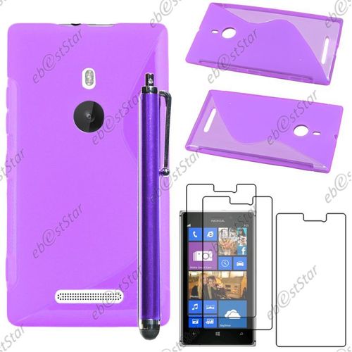 Ebeststar ® Pour Nokia Lumia 925 - Housse Etui Coque Silicone Gel Motif S-Line Protection Souple + Stylet + 3 Film Écran, Couleur Violet [Dimensions Precises De Votre Appareil : 129 X 70.6 X 8.5 Mm, Écran 4.5'']