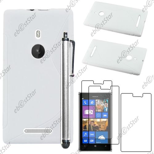 Ebeststar ® Pour Nokia Lumia 925 - Housse Etui Coque Silicone Gel Motif S-Line Protection Souple + Stylet + 3 Film Écran, Couleur Blanc [Dimensions Precises De Votre Appareil : 129 X 70.6 X 8.5 Mm, Écran 4.5'']