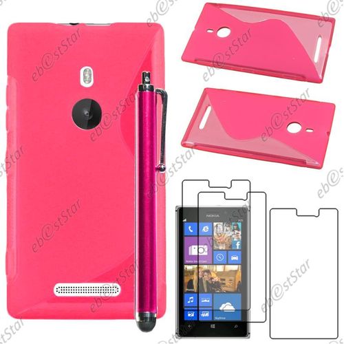 Ebeststar ® Pour Nokia Lumia 925 - Housse Etui Coque Silicone Gel Motif S-Line Protection Souple + Stylet + 3 Film Écran, Couleur Rose [Dimensions Precises De Votre Appareil : 129 X 70.6 X 8.5 Mm, Écran 4.5'']