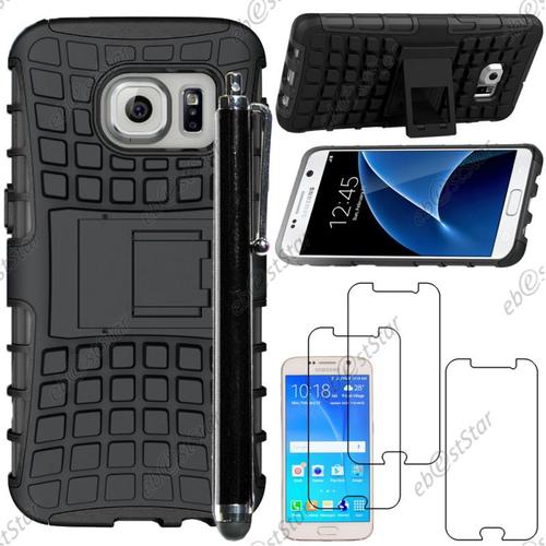 Ebeststar ® Pour Samsung Galaxy S6 Sm-G920f, G920 - Coque Armor Combo Outdoor Béquille + Stylet + 3 Film Écran, Couleur Noir [Dimensions Precises De Votre Appareil : 143.4 X 70.5 X 6.8 Mm, Écran 5.1'']