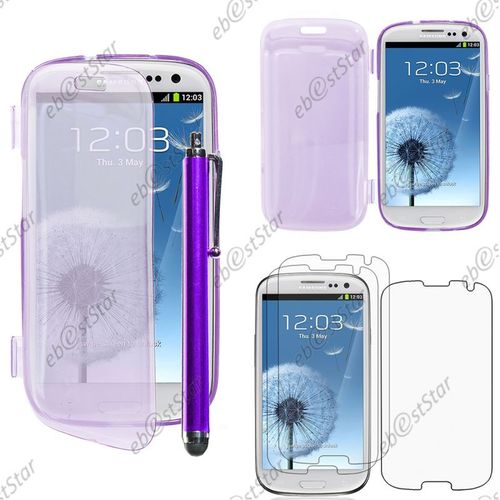 Ebeststar ® Pour Samsung Galaxy S3 I9300 I9305 - Housse Etui Coque Portefeuille Livre Silicone Gel + Stylet + 3 Film Écran, Couleur Violet [Dimensions Precises De Votre Appareil : 136.6 X 70.8 X 8.6 Mm, Écran 4.8'']