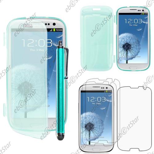 Ebeststar ® Pour Samsung Galaxy S3 I9300 I9305 - Housse Etui Coque Portefeuille Livre Silicone Gel + Stylet + 3 Film Écran, Couleur Bleu [Dimensions Precises De Votre Appareil : 136.6 X 70.8 X 8.6 Mm, Écran 4.8'']