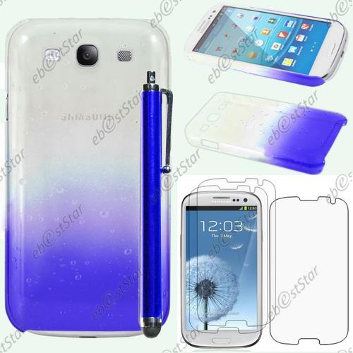 Ebeststar ® Pour Samsung Galaxy S3 I9300 I9305 - Etui Housse Coque Rigide Motif Gouttelettes + Stylet + 3 Film Écran, Couleur Bleu [Dimensions Precises De Votre Appareil : 136.6 X 70.8 X 8.6 Mm, Écran 4.8'']