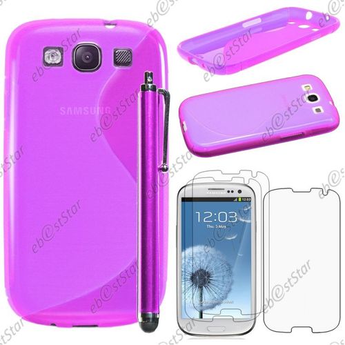 Ebeststar ® Pour Samsung Galaxy S3 I9300 I9305 - Housse Etui Coque Silicone Gel Motif S-Line Protection Souple + Stylet + 3 Film Écran, Couleur Violet [Dimensions Precises De Votre Appareil : 136.6 X 70.8 X 8.6 Mm, Écran 4.8'']