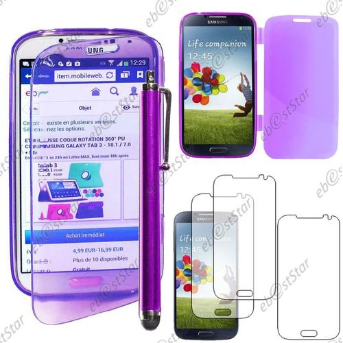 Ebeststar ® Pour Samsung Galaxy S4 I9500 I9505 - Housse Etui Coque Portefeuille Livre Silicone Gel + Stylet + 3 Film Écran, Couleur Violet [Dimensions Precises De Votre Appareil : 136.6 X 69.8 X 7.9 Mm, Écran 5'']