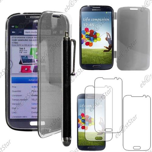 Ebeststar ® Pour Samsung Galaxy S4 I9500 I9505 - Housse Etui Coque Portefeuille Livre Silicone Gel + Stylet + 3 Film Écran, Couleur Noir [Dimensions Precises De Votre Appareil : 136.6 X 69.8 X 7.9 Mm, Écran 5'']