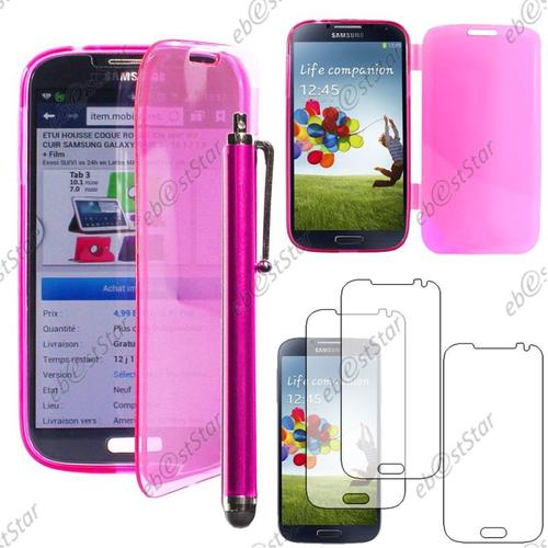 Ebeststar ® Pour Samsung Galaxy S4 I9500 I9505 - Housse Etui Coque Portefeuille Livre Silicone Gel + Stylet + 3 Film Écran, Couleur Rose [Dimensions Precises De Votre Appareil : 136.6 X 69.8 X 7.9 Mm, Écran 5'']