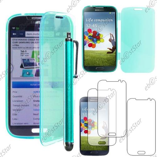 Ebeststar ® Pour Samsung Galaxy S4 I9500 I9505 - Housse Etui Coque Portefeuille Livre Silicone Gel + Stylet + 3 Film Écran, Couleur Bleu [Dimensions Precises De Votre Appareil : 136.6 X 69.8 X 7.9 Mm, Écran 5'']