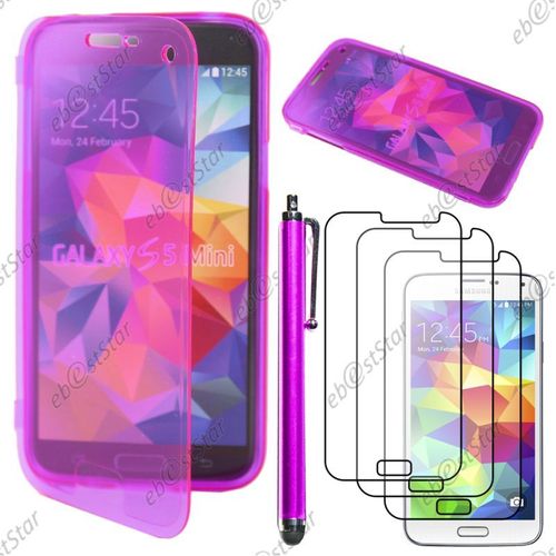 Ebeststar ® Pour Samsung Galaxy S5 Mini Sm-G800 G800f G800h - Housse Etui Coque Portefeuille Livre Silicone Gel + Stylet + 3 Film Écran, Couleur Violet [Dimensions Precises De Votre Appareil : 131.1 X 64.8 X 9.1 Mm, Écran 4.5'']