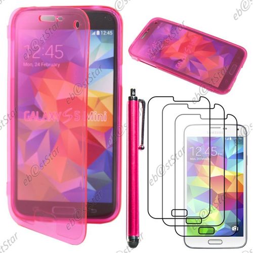 Ebeststar ® Pour Samsung Galaxy S5 Mini Sm-G800 G800f G800h - Housse Etui Coque Portefeuille Livre Silicone Gel + Stylet + 3 Film Écran, Couleur Rose [Dimensions Precises De Votre Appareil : 131.1 X 64.8 X 9.1 Mm, Écran 4.5'']