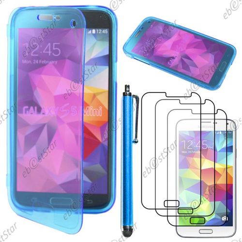 Ebeststar ® Pour Samsung Galaxy S5 Mini Sm-G800 G800f G800h - Housse Etui Coque Portefeuille Livre Silicone Gel + Stylet + 3 Film Écran, Couleur Bleu [Dimensions Precises De Votre Appareil : 131.1 X 64.8 X 9.1 Mm, Écran 4.5'']