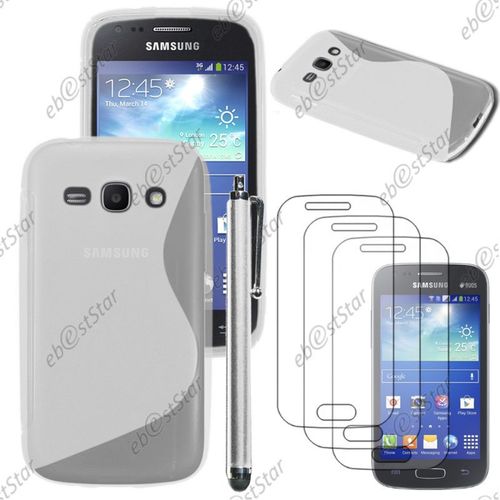 Ebeststar ® Pour Samsung Galaxy Ace 3 Gt-S7270, S7272, S7275 - Housse Etui Coque Silicone Gel Motif S-Line Protection Souple + Stylet + 3 Film Écran, Couleur Transparent [Dimensions Precises De Votre Appareil : 121.2 X 62.7 X 9.8 Mm, Écran 4'']