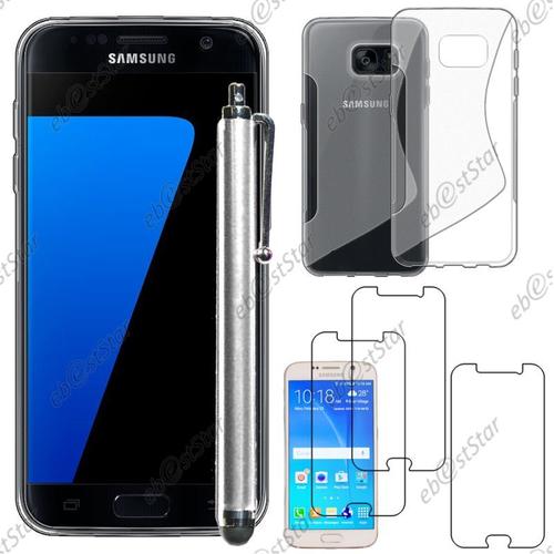 Ebeststar ® Pour Samsung Galaxy S7 Sm-G930f, G930 - Housse Etui Coque Silicone Gel Motif S-Line Protection Souple + Stylet + 3 Film Écran, Couleur Transparent [Dimensions Precises De Votre Appareil : 142.4 X 69.6 X 7.9 Mm, Écran 5.1'']