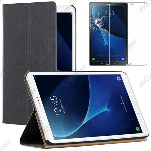Ebeststar ® Pour Samsung Galaxy Tab A 2016 10.1 T580 T585 (A6) - Etui Coque Housse Slim Smart Cover Support Haute Solidité Smartcase + Film Verre Trempé, Couleur Noir [Dimensions Precises De Votre Appareil : 254.2 X 155.3 X 8.2 Mm, Écran 10.1'']