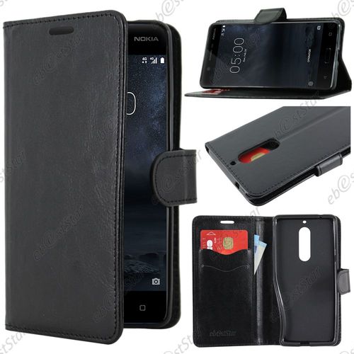 Ebeststar ® Pour Nokia Nokia 5 - Housse Coque Etui Portefeuille Support Folio Simi Cuir, Couleur Noir [Dimensions Precises De Votre Appareil : 149.7 X 72.5 X 8 Mm, Écran 5.2'']