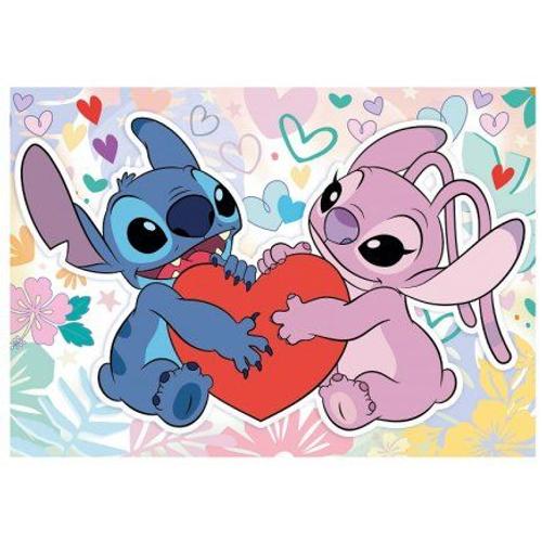 Puzzle Disney 500 Pieces Stitch Et Angel Love + Colle Fix - Nouveaute - Dessins Animes - Enfant, Adulte - Set Puzzle Classic + Carte