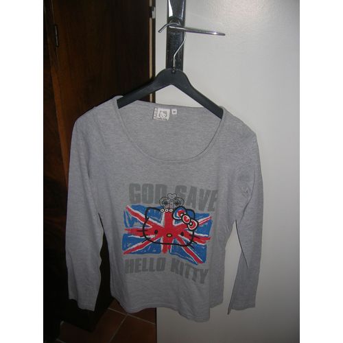 T-Shirt Hello Kitty Manches Longues Coton 14/16 Ans Taille 34 Gris