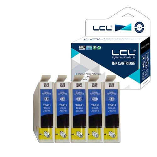 LCL(TM) T0611 (5-Pack, Noir) Cartouches d'encre Compatible pour Epson Stylus D68/D88/D88+/DX3800/DX3800+/DX3850/DX3850+