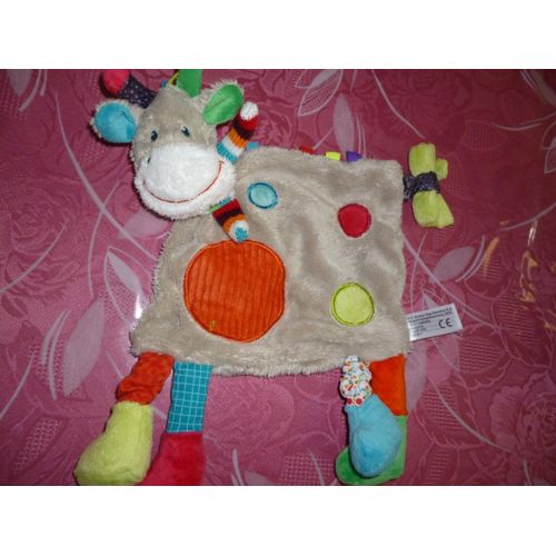 Doudou Plat Vache/Girafe Avec Des Ronds Multicolores Et Son Écharpe Mots D'enfants Nicotoys Simba Dickie