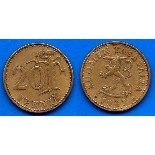 Finlande (Suomen Tasavalta) = Pièce De 20 Pennia, Année 1963, En Bronze Alu ( Lion Aux Sabres )