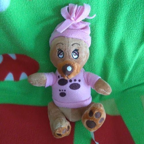 Doudou Ours Kangourou Assis Forest Distribution Bonnet Rose Env 20cm