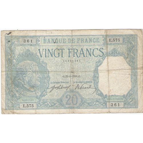Billet 20 Franc Français 1916 Bayard