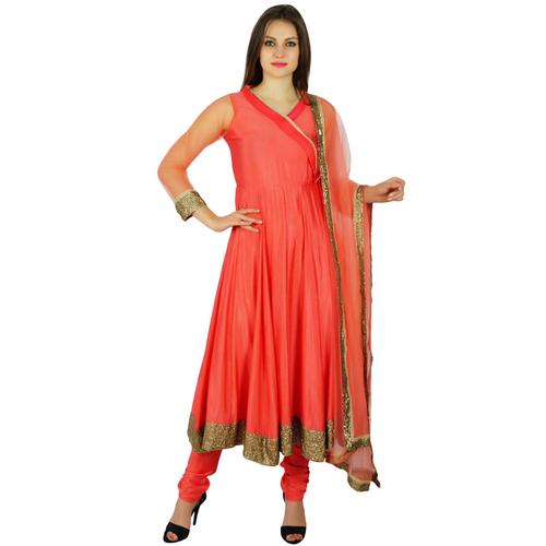 Bimba Aux Femmes Anarkali Ready-Made Style Angrakha Kurti Salwar Kameez Avec Des Vêtements De Fête Indien Dupatta, Pêche