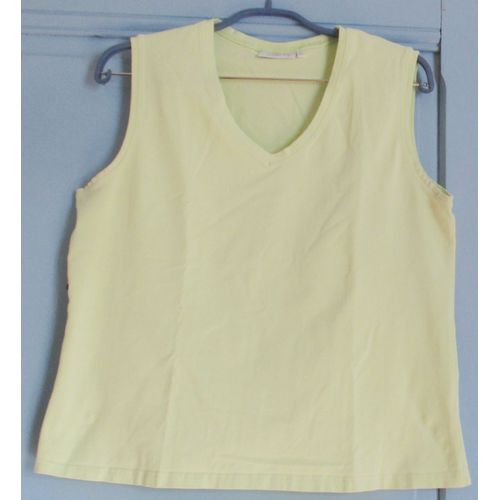 Tee-Shirt Féminin Sans Manches- Encolure En V- Jaune/Vert Clair- Yessica/C & A- Taille X L - Tissu Souple Et Extensible 96%Coton/4%Élasthanne- Forme Droite Et Courte