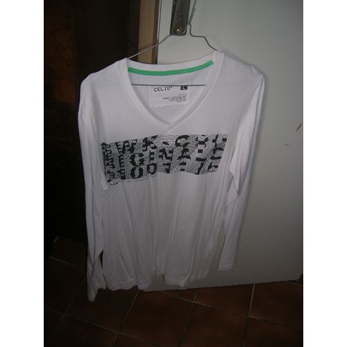 T-Shirt Celio Manches Longues Coton L Blanc
