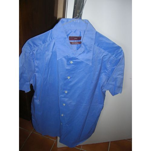 Chemise Zara Manches Courtes 65% Coton,35% Polyester 42 Bleu