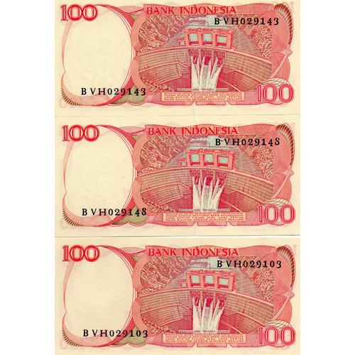 Indonesie Lot De 3 Billets De 100 Rupiah 1984 Neuf Unc