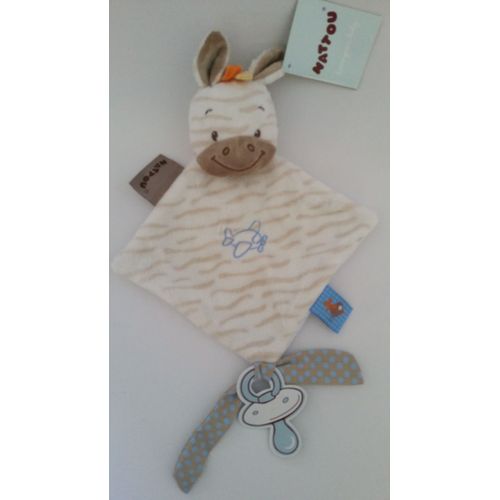 Doudou Plat Attache Tétine Arthur Le Zèbre Nattou Beige/Crème/Écru Bleu Marron Avion Oiseau Noeuds Jouet Bébé Naissance Peluche Grise Éveil Enfant Blanket Comforter Soft Toys Plush