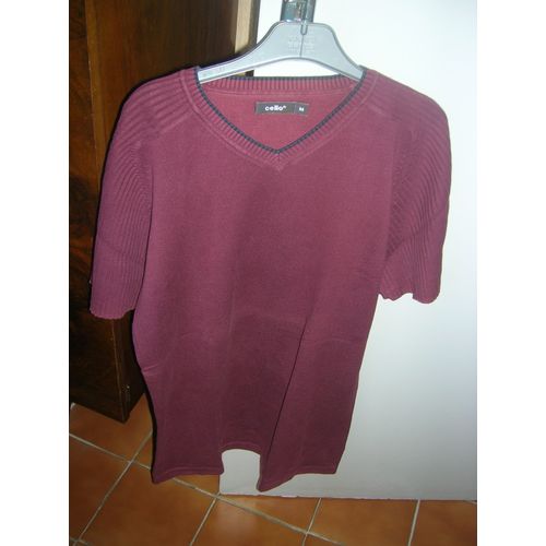T-Shirt Celio Manches Courtes Coton M Bordeaux