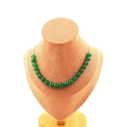 Collier 20 Perles Agate Verte 8 Mm. Chaine En Acier Inoxydable Collier Femmes, Hommes. Taille Personnalisable.