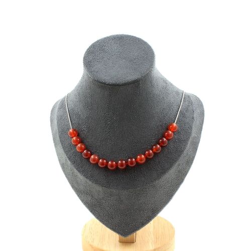 Collier 15 Perles Agate Rouge 8 Mm. Chaine En Acier Inoxydable Collier Femmes, Hommes. Taille Personnalisable.