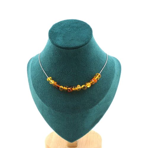 Collier 15 Perles Ambre Véritable De La Mer Baltique. Chaine En Acier Collier Femmes, Hommes. Taille Personnalisable.