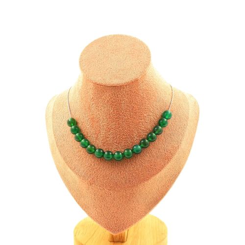 Collier 15 Perles Agate Verte 8 Mm. Chaine En Acier Inoxydable Collier Femmes, Hommes. Taille Personnalisable.