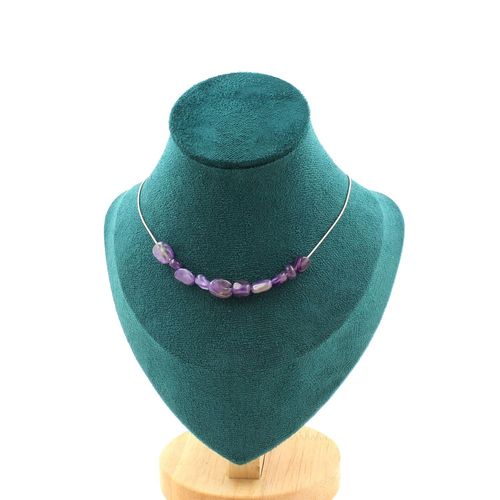 Collier 10 Perles Améthyste Du Brésil. Chaine En Acier Inoxydable Collier Femmes, Hommes. Taille Personnalisable.